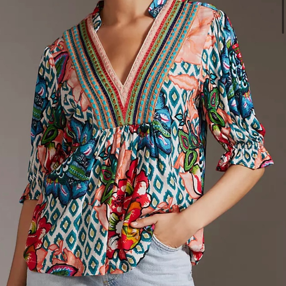 Anthropologie Bl-nk London Stephanie Printed
Embroidered Top Women’s Size: M